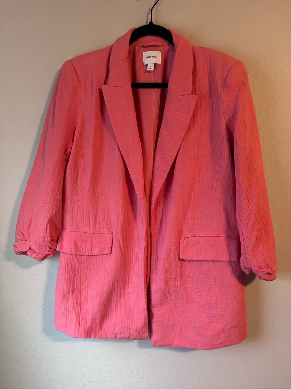 Nine West Coral Women's Textured Blazer Jacket with Ruched Sleeves